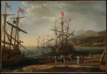 Claude Lorena Painting - Marinero con los troyanos quemando sus barcos paisaje Claude Lorrain